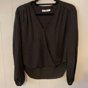 Chelsea Flower Black Crossover Silk Blouse Size XS